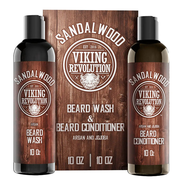 Beard Wash & Beard Conditioner Set w/Argan & Jojoba Oils - Softens & Strengthens - Natural Sandalwood Scent - Beard Shampoo w/Beard Oil (10oz) 10 Ounce (Pack of 2)