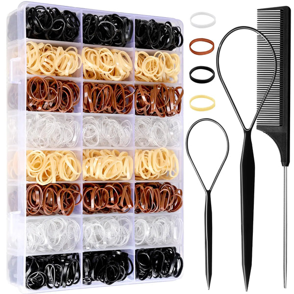 YGDZ Hair Ties, 1500pcs Mini Elastic Hair Bands with Organizer Box, Clear Hair Ties, Hair Accessories Set for Girls, Women, Neutral Colors Neutral Color