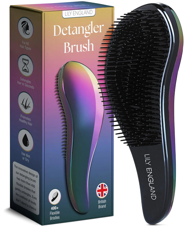 Detangler Brush for Thick Hair, Curly, Straight & Natural Hair - Gentle Detangling Hair Brush for Women, Kids & Toddlers w/Flexible Bristles - Lily England Hairbrush for Wet & Dry Hair, Petrol Gasoline 1 Pack